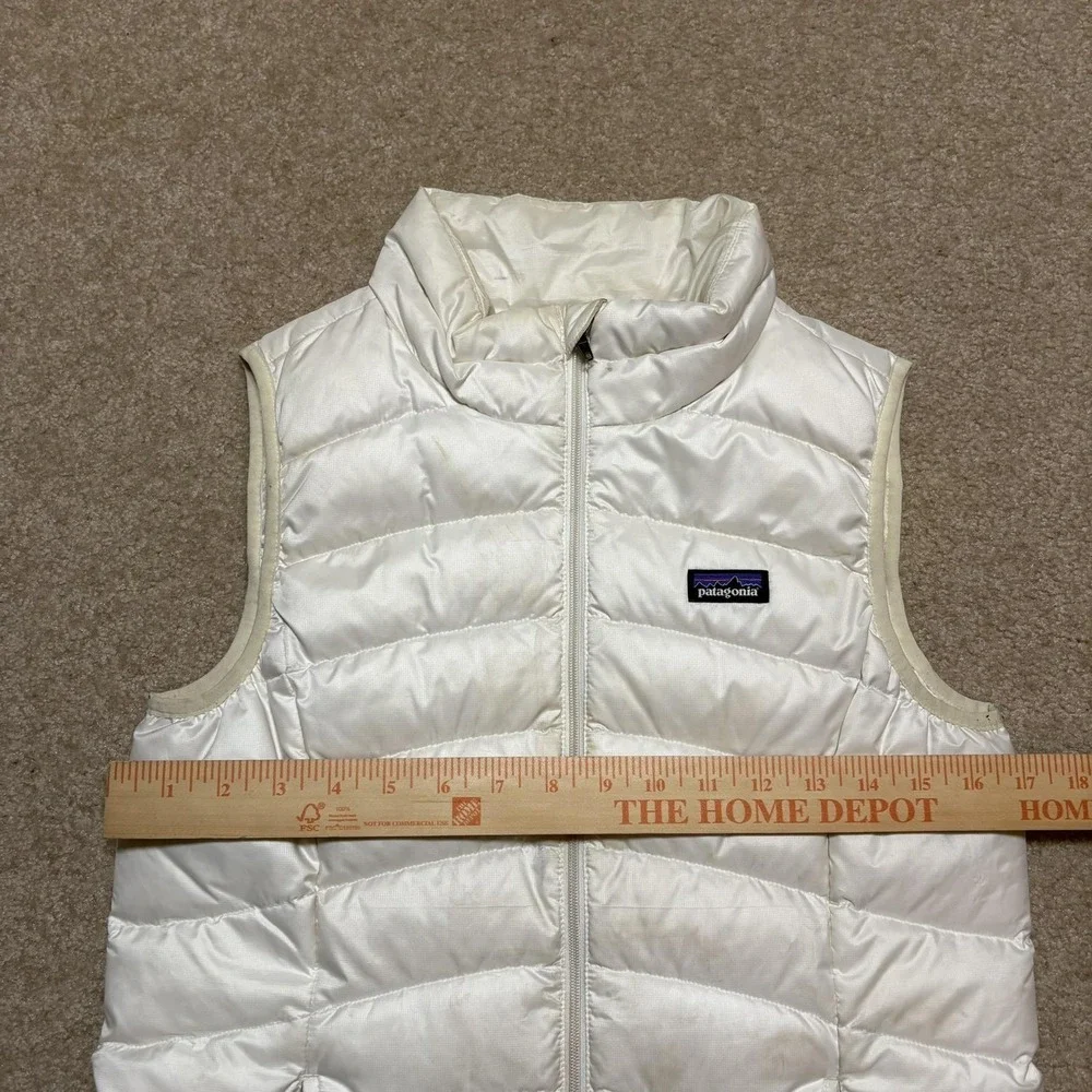 Patagonia Puffer Vest Girls XL 14 White Down Quilted Insulated Zip Pockets Warm